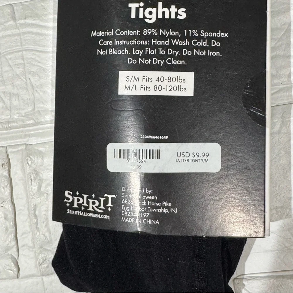Spirit Black Tattered Tights Kids Size S/M in Blk